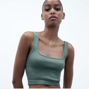Zara Ribbed Square Neck Tank Top - Sage
